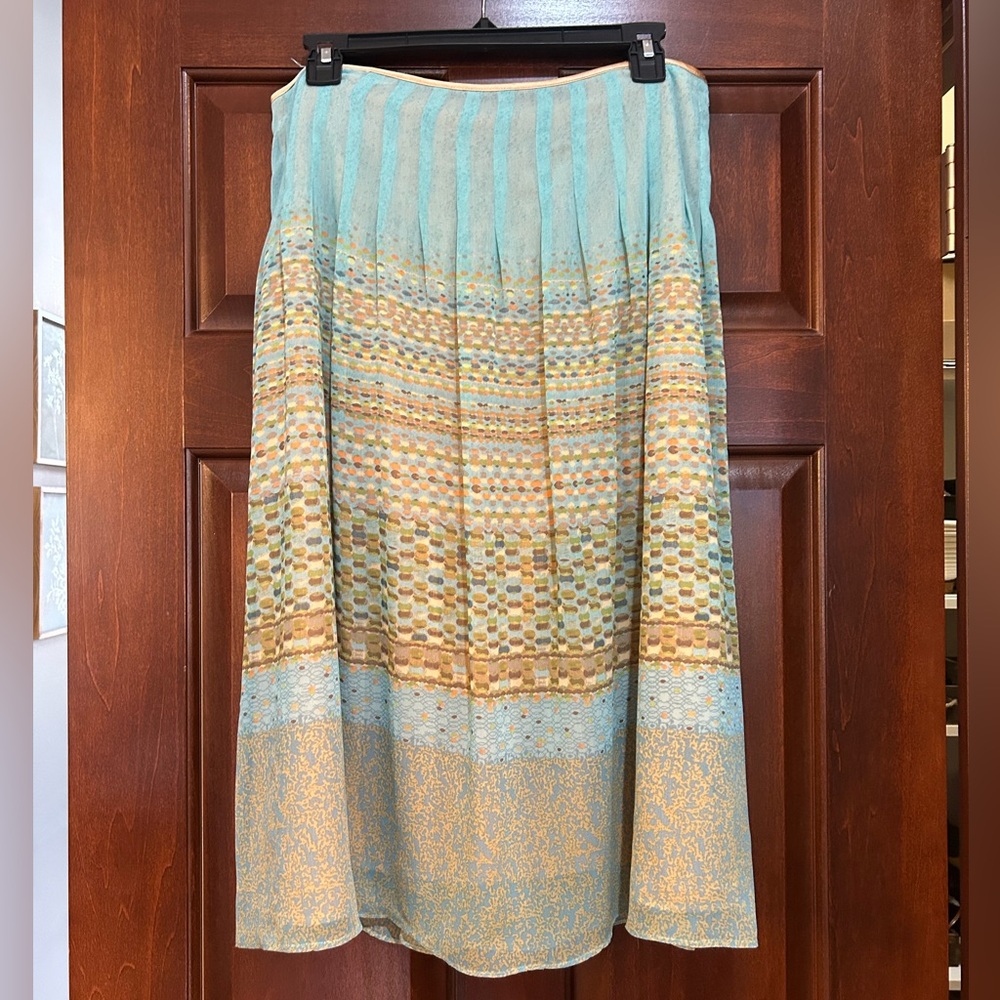 Christopher & Banks Size 10 Turquoise Gold A-Line Pleated Skirt Lined Boho